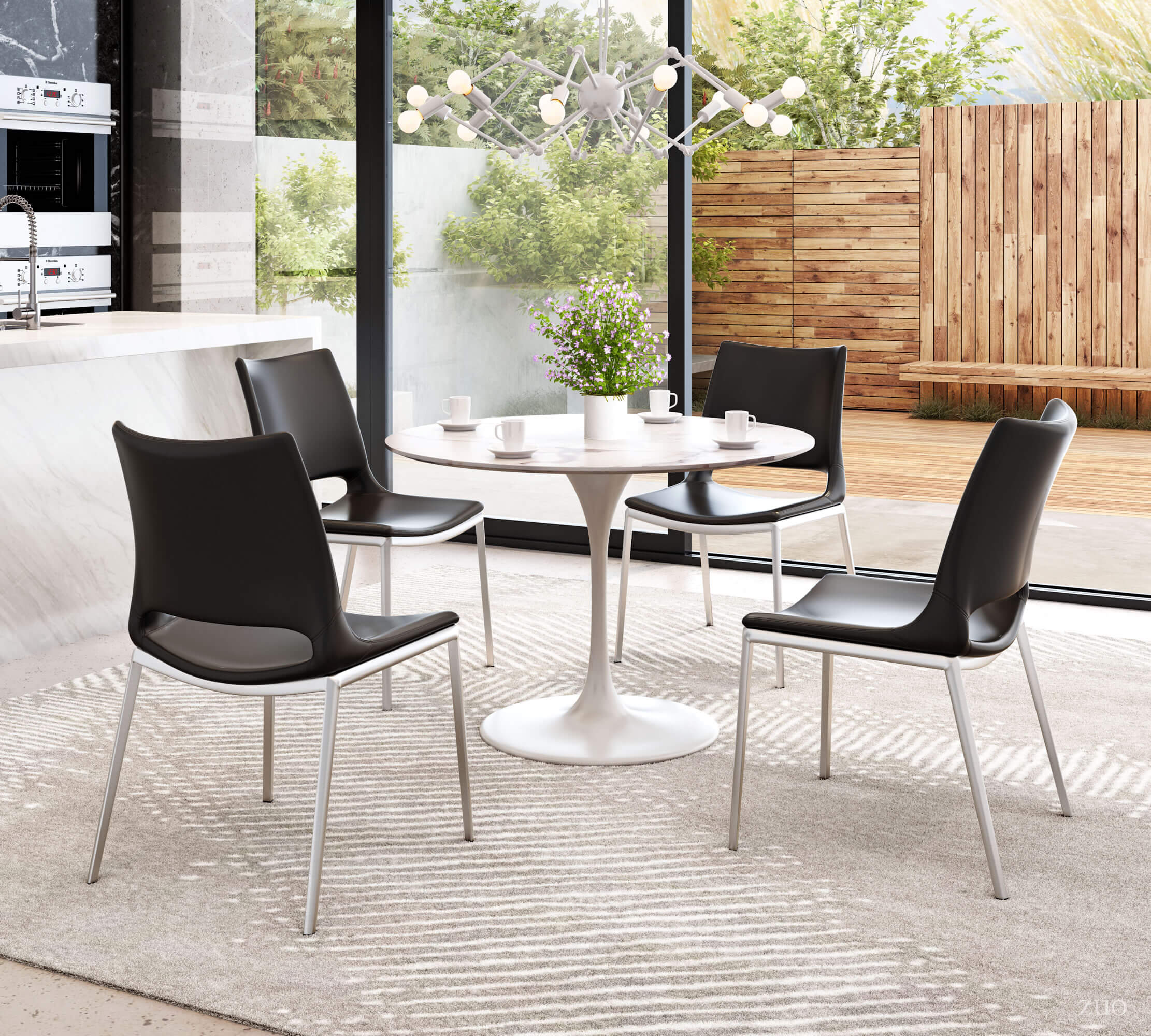 Ace Dining Chair, Black & Brushed Stainless Steel by Zuo Modern