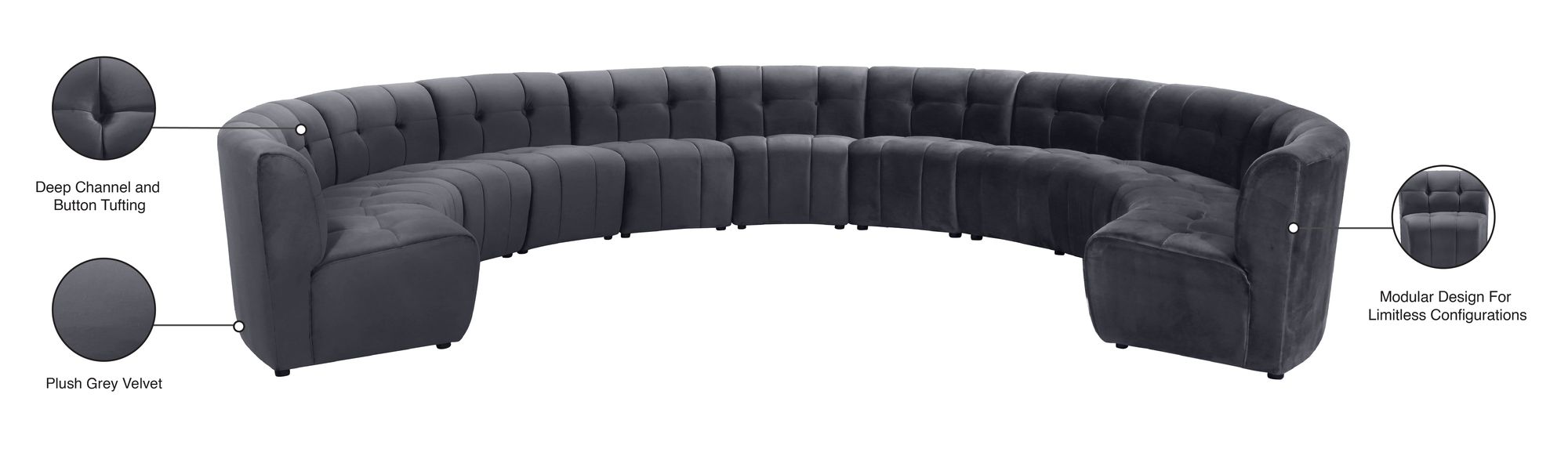 Limitless 173" 11-Piece Modular Velvet Sectional