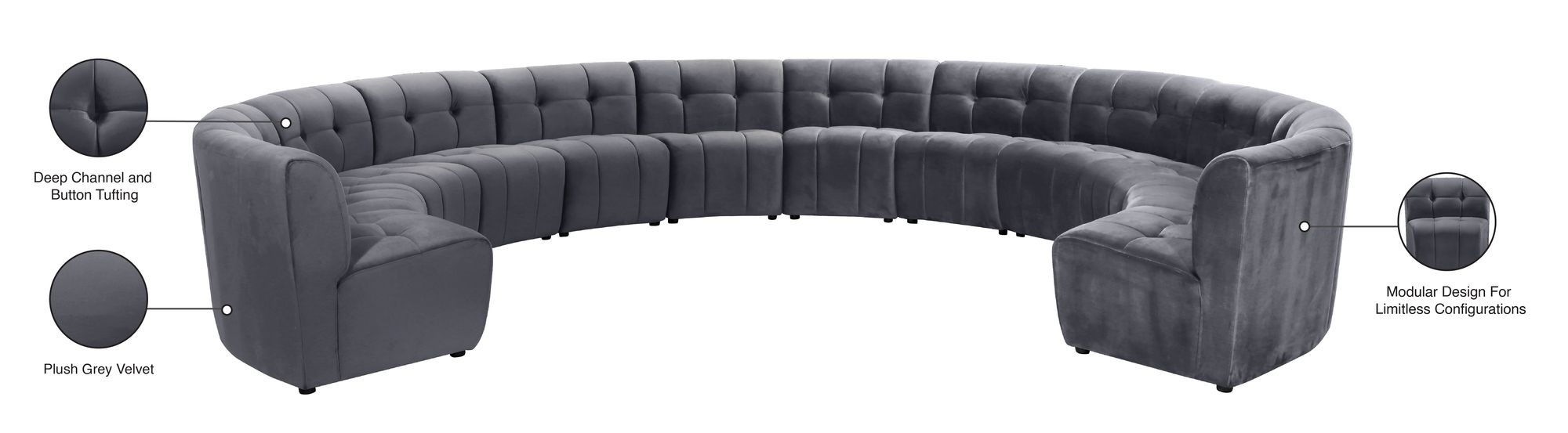 Limitless 173" 12-Piece Modular Velvet Sectional