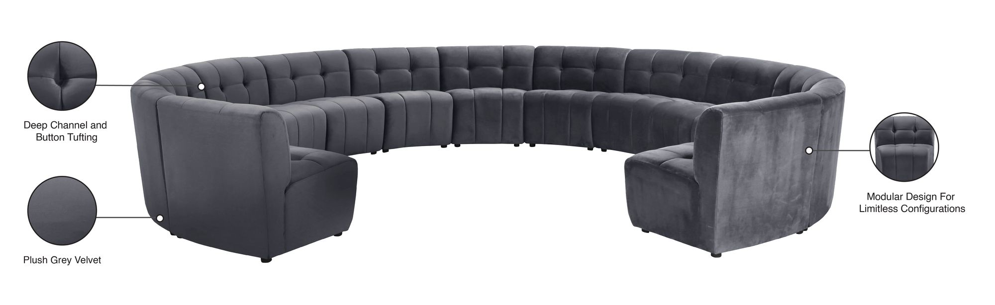 Limitless 173" 13-Piece Modular Velvet Sectional