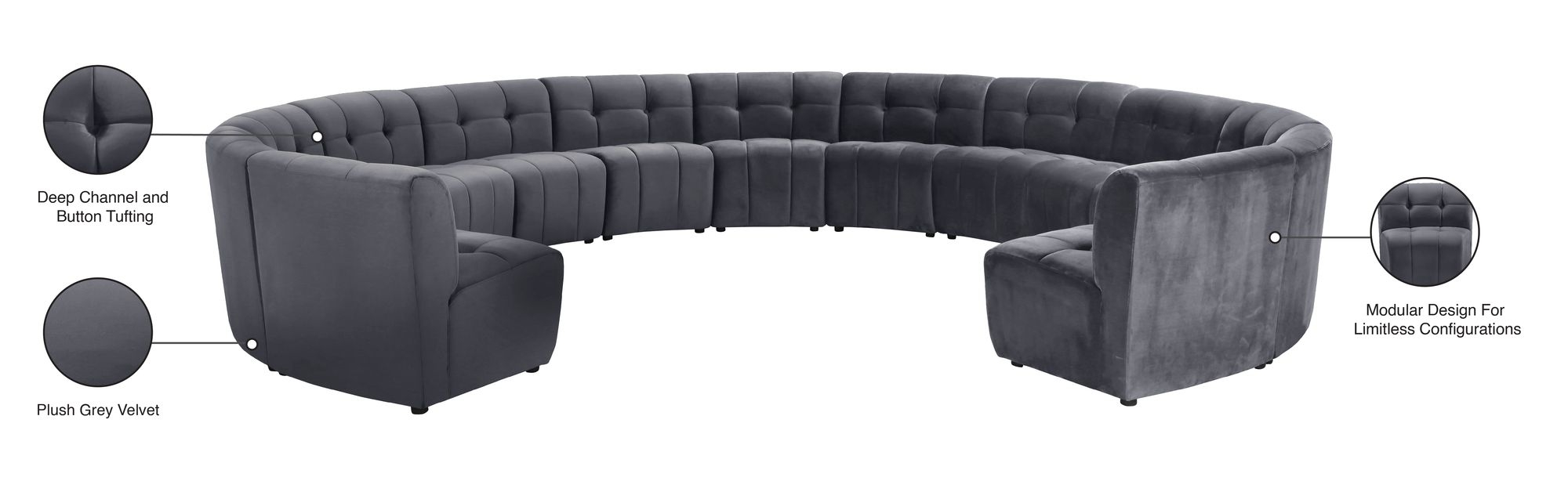 Limitless 173" 13-Piece Modular Velvet Sectional