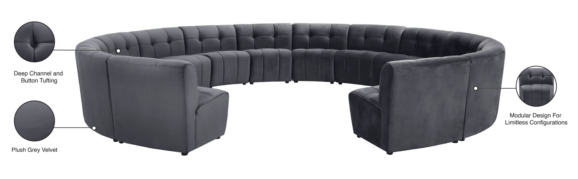 Limitless 173" 14-Piece Modular Velvet Sectional