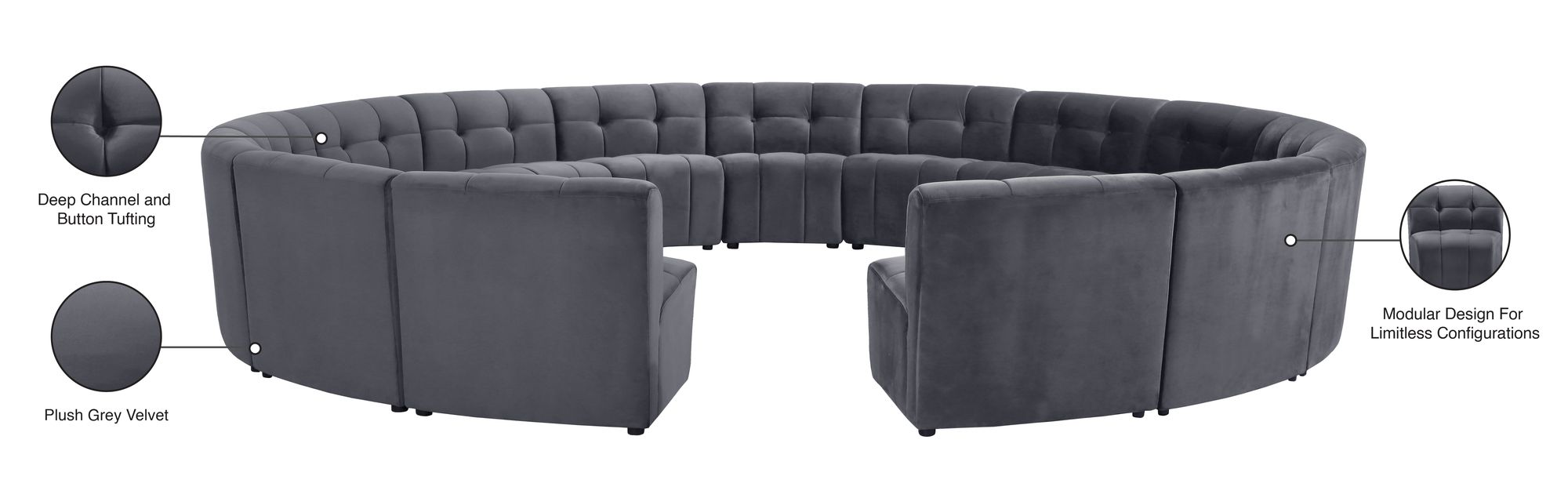 Limitless 173" 15-Piece Modular Velvet Sectional