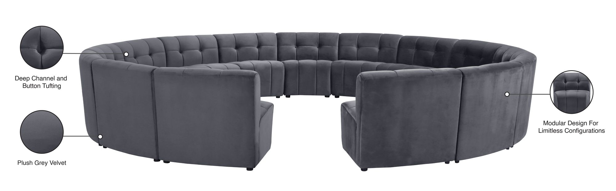 Limitless 173" 15-Piece Modular Velvet Sectional