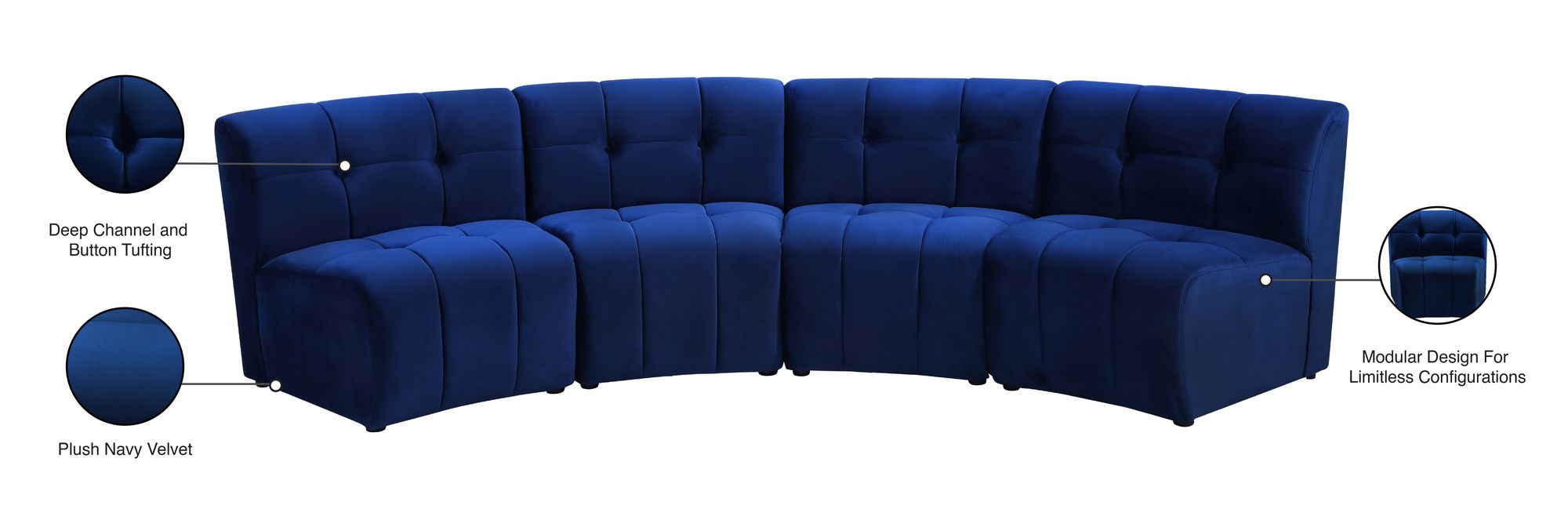 Limitless 123" 4-Piece Modular Velvet Sectional