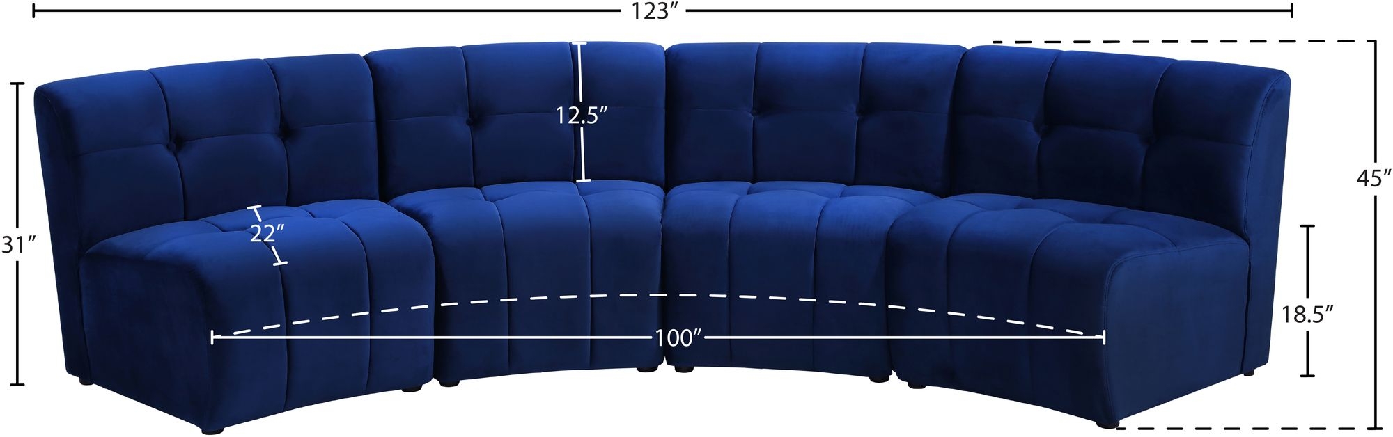 Limitless 123" 4-Piece Modular Velvet Sectional