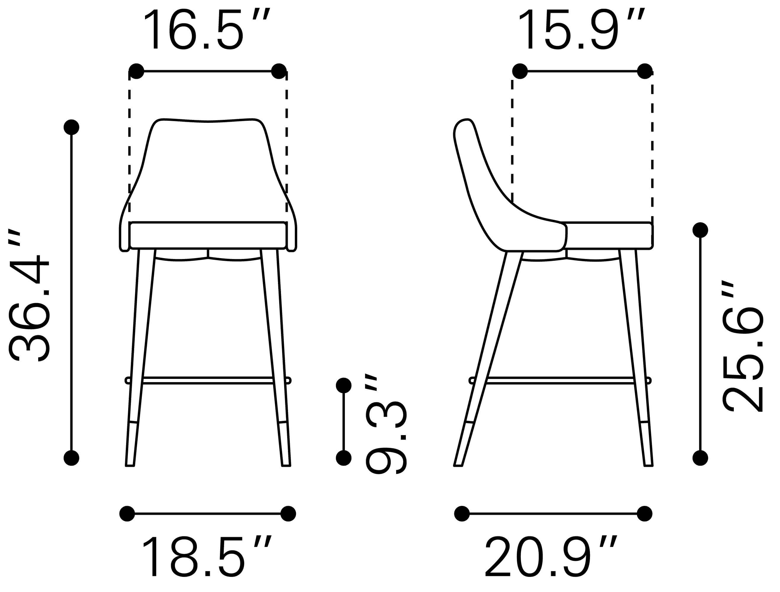 Piccolo Counter Chair, Gray by Zuo Modern