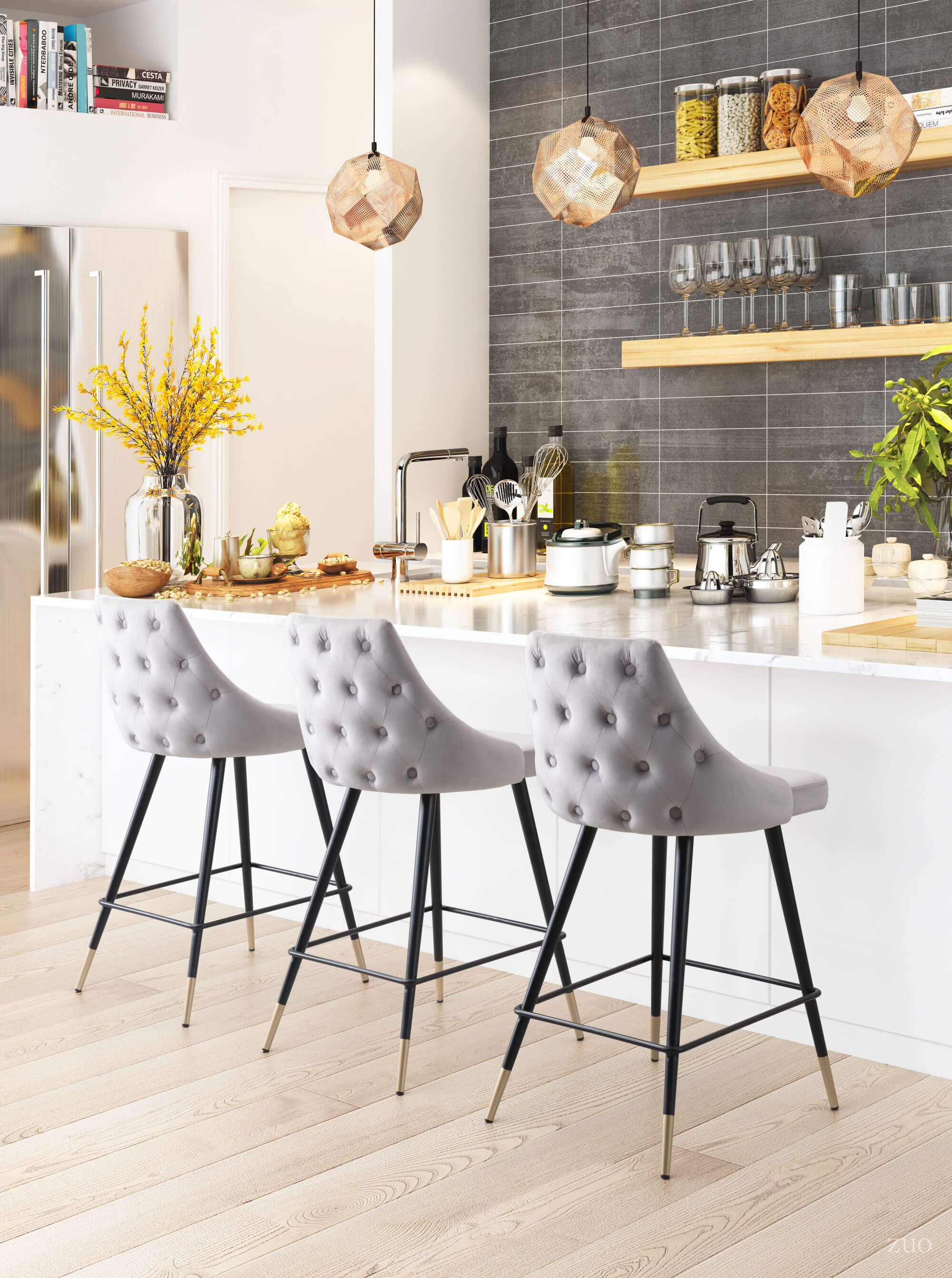 Piccolo Counter Chair, Gray by Zuo Modern