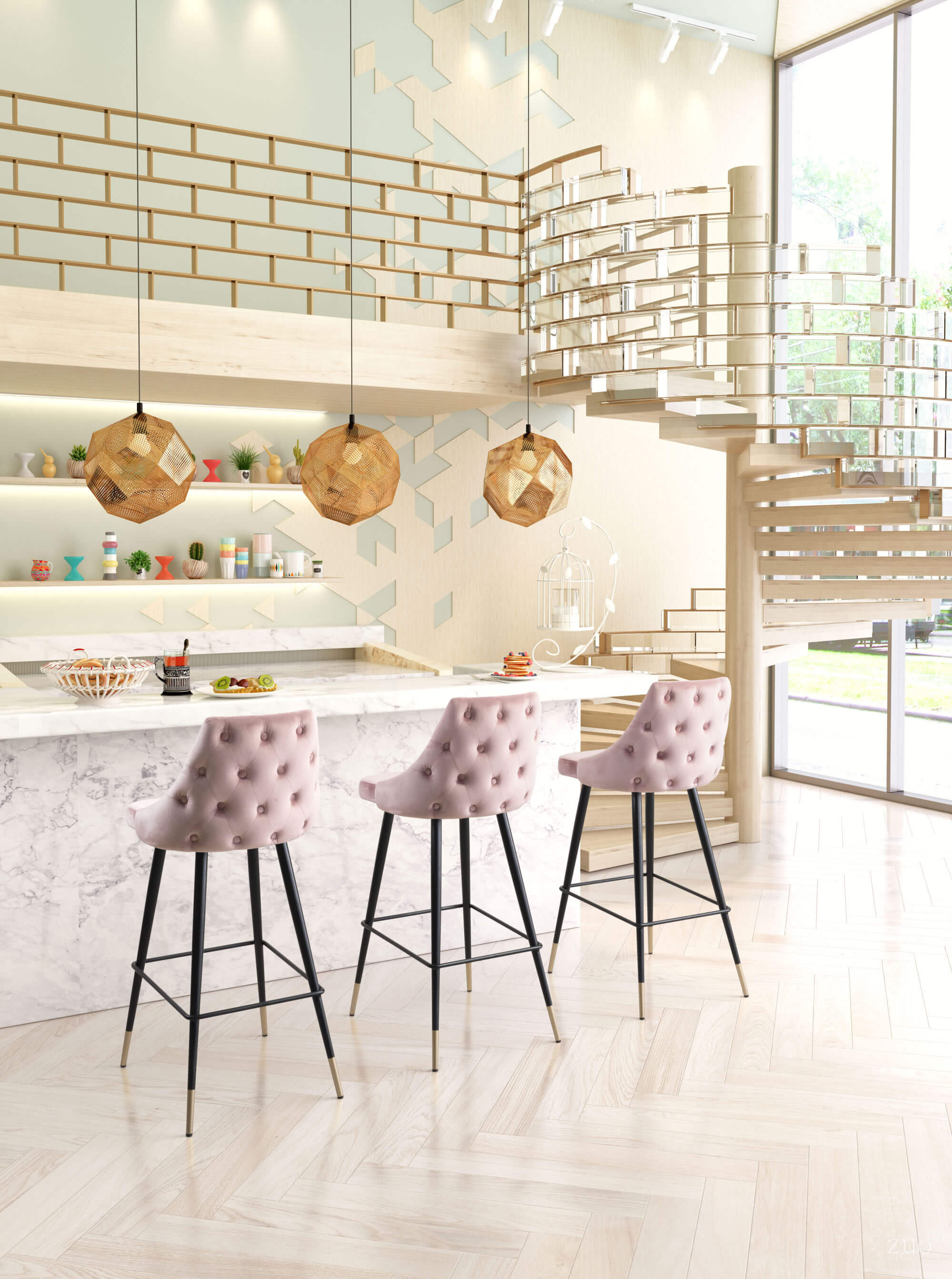 Piccolo Bar Chair, Pink by Zuo Modern