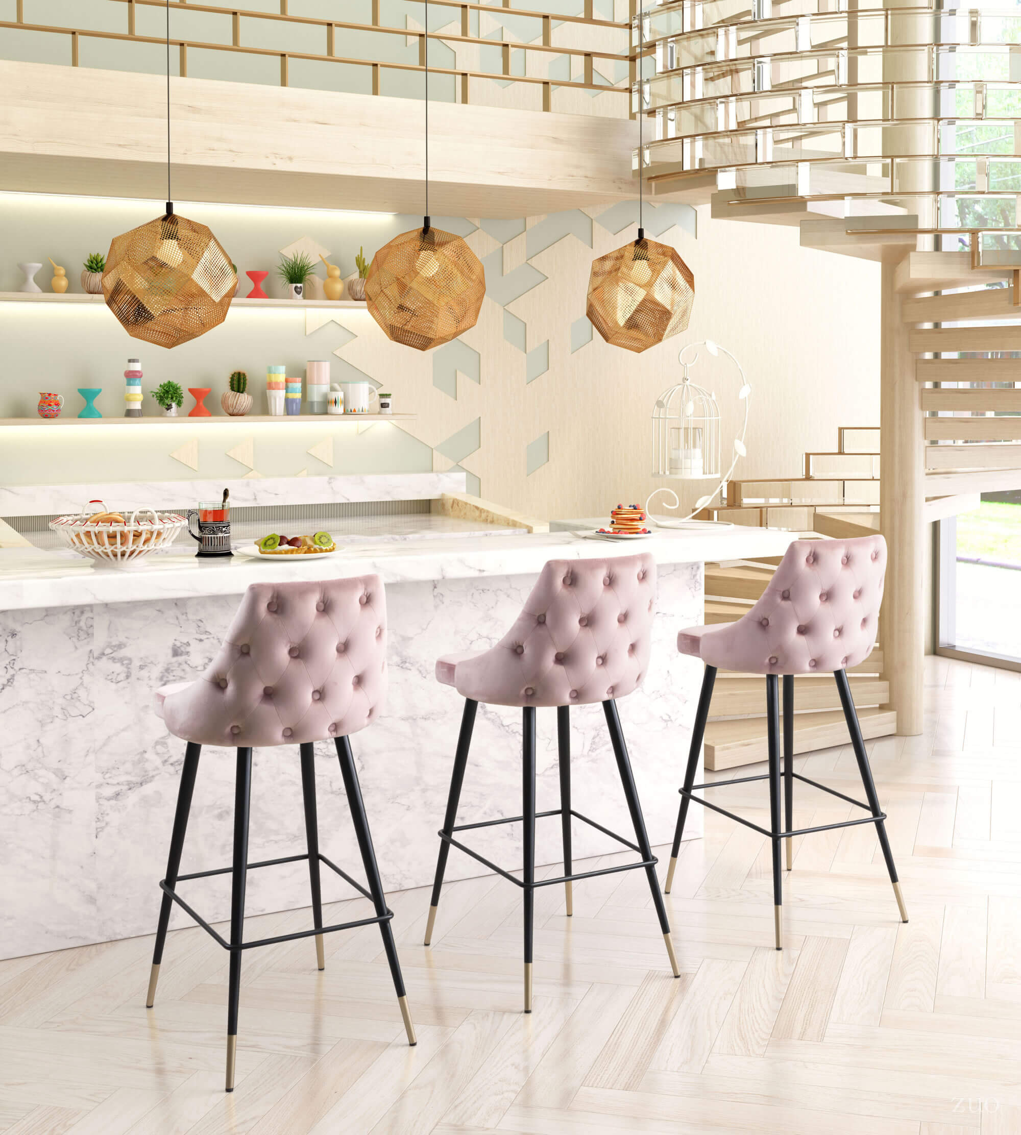 Piccolo Bar Chair, Pink by Zuo Modern