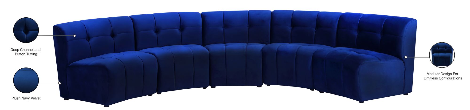 Limitless 145" 5-Piece Modular Velvet Sectional