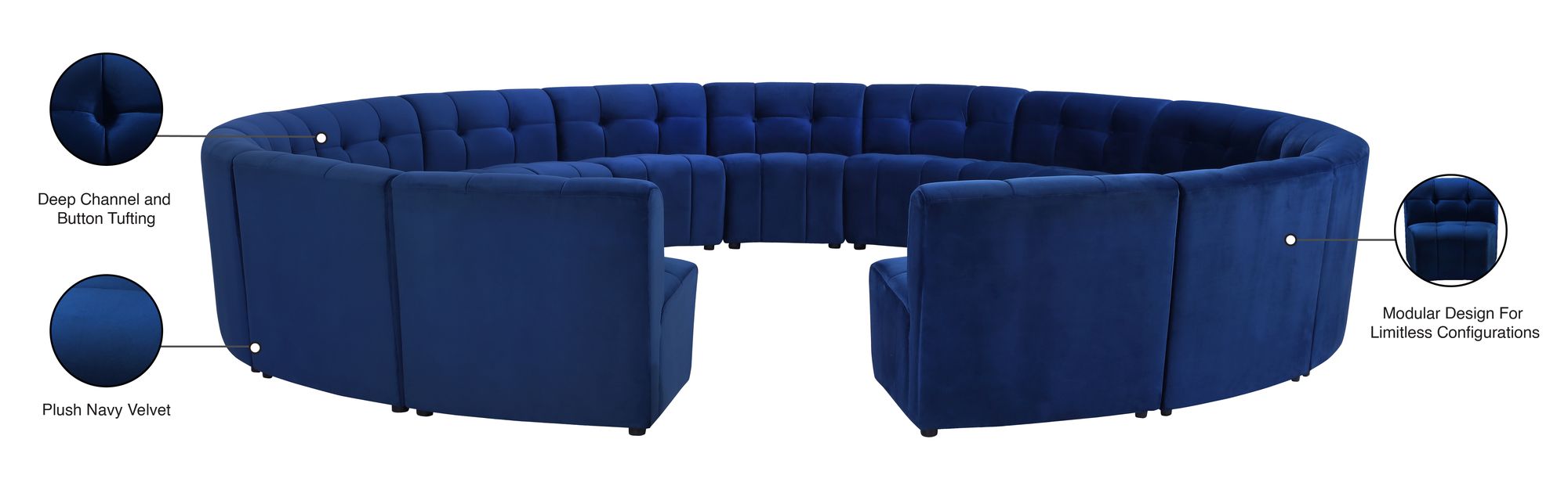 Limitless 173" 15-Piece Modular Velvet Sectional