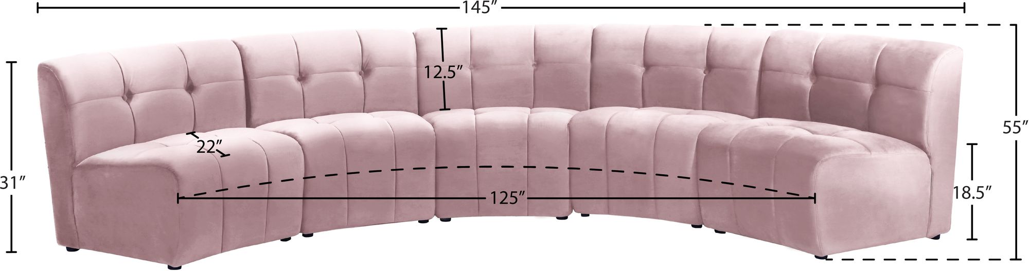 Limitless 145" 5-Piece Modular Velvet Sectional