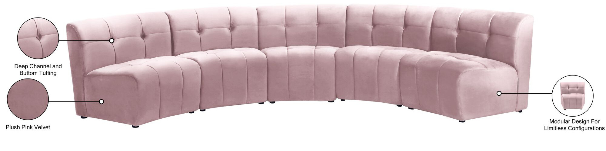 Limitless 145" 5-Piece Modular Velvet Sectional