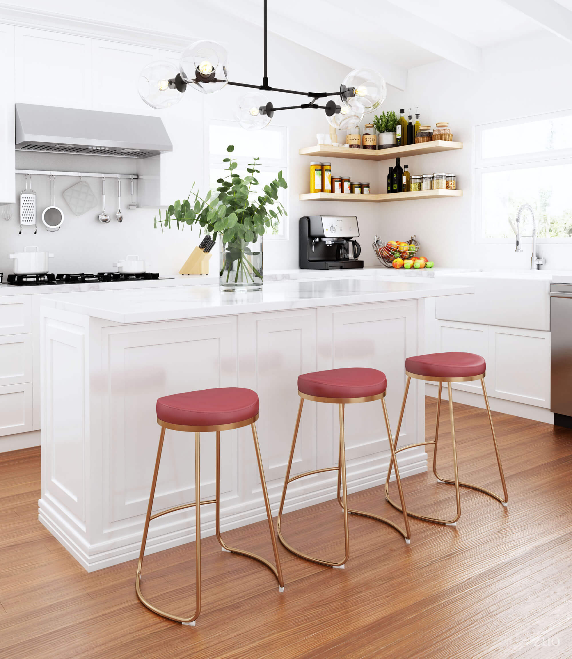 Bree Counter Stool, Burgundy by Zuo Modern