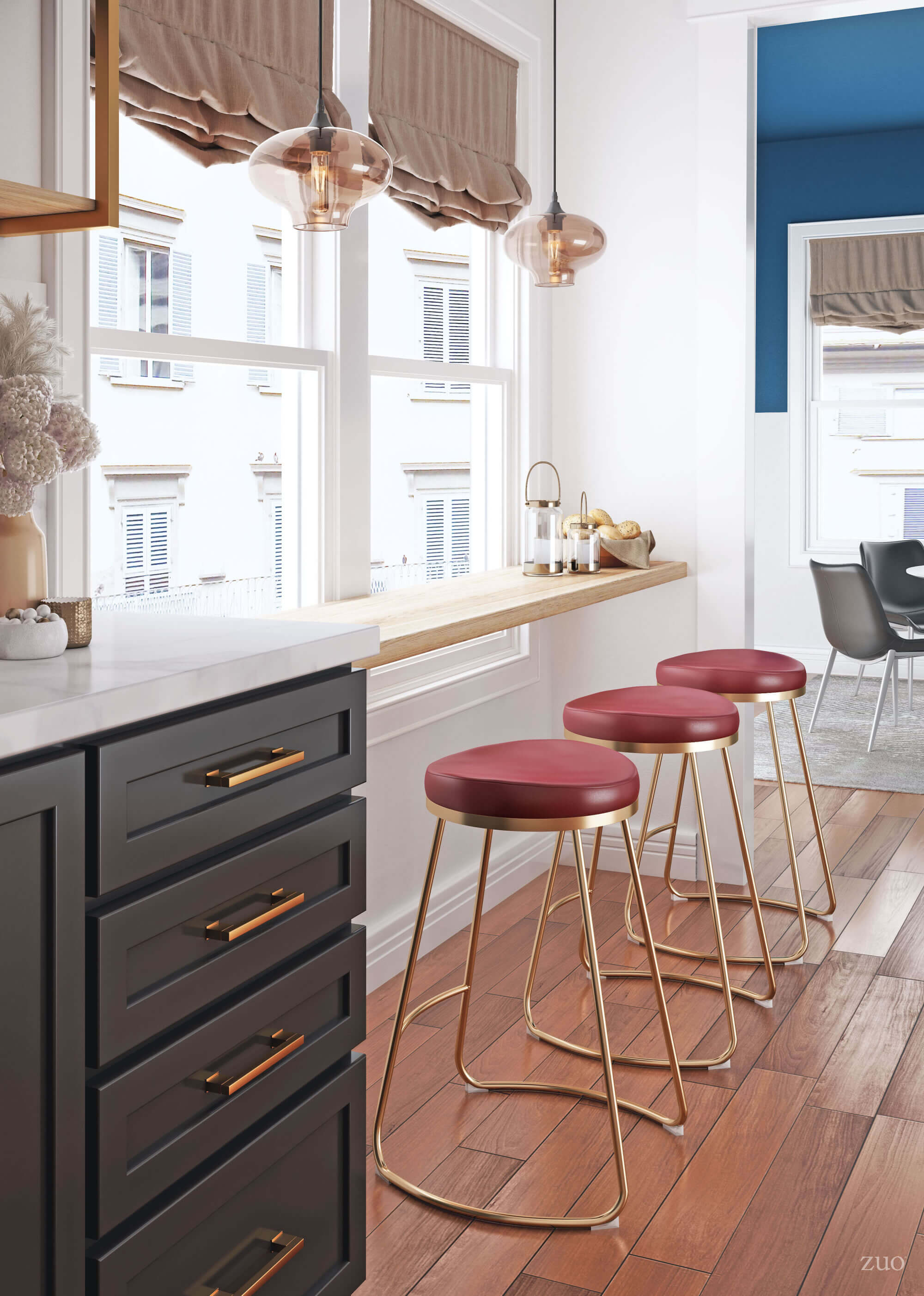 Bree Counter Stool, Burgundy by Zuo Modern