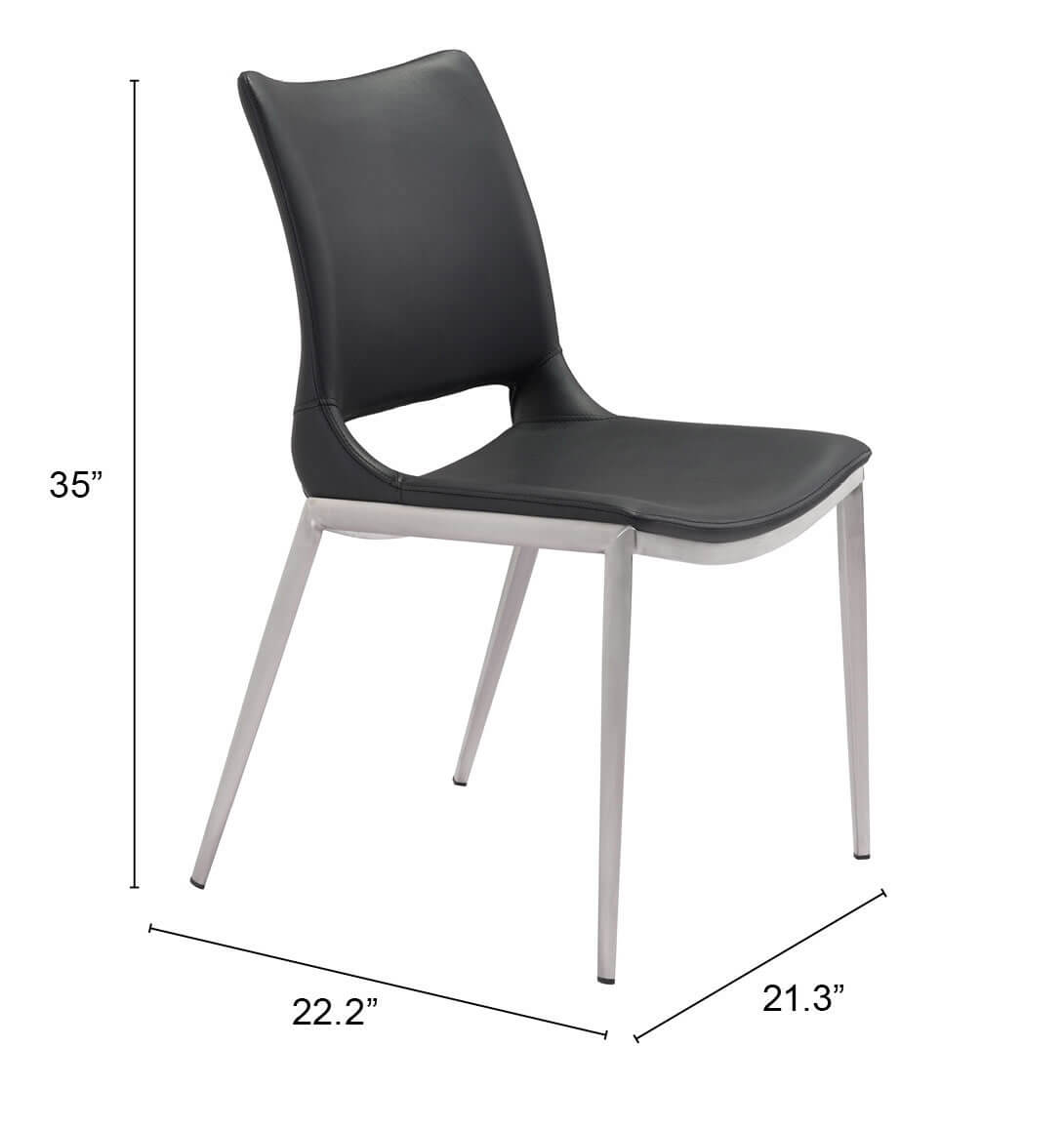 Ace Dining Chair, Black & Brushed Stainless Steel by Zuo Modern