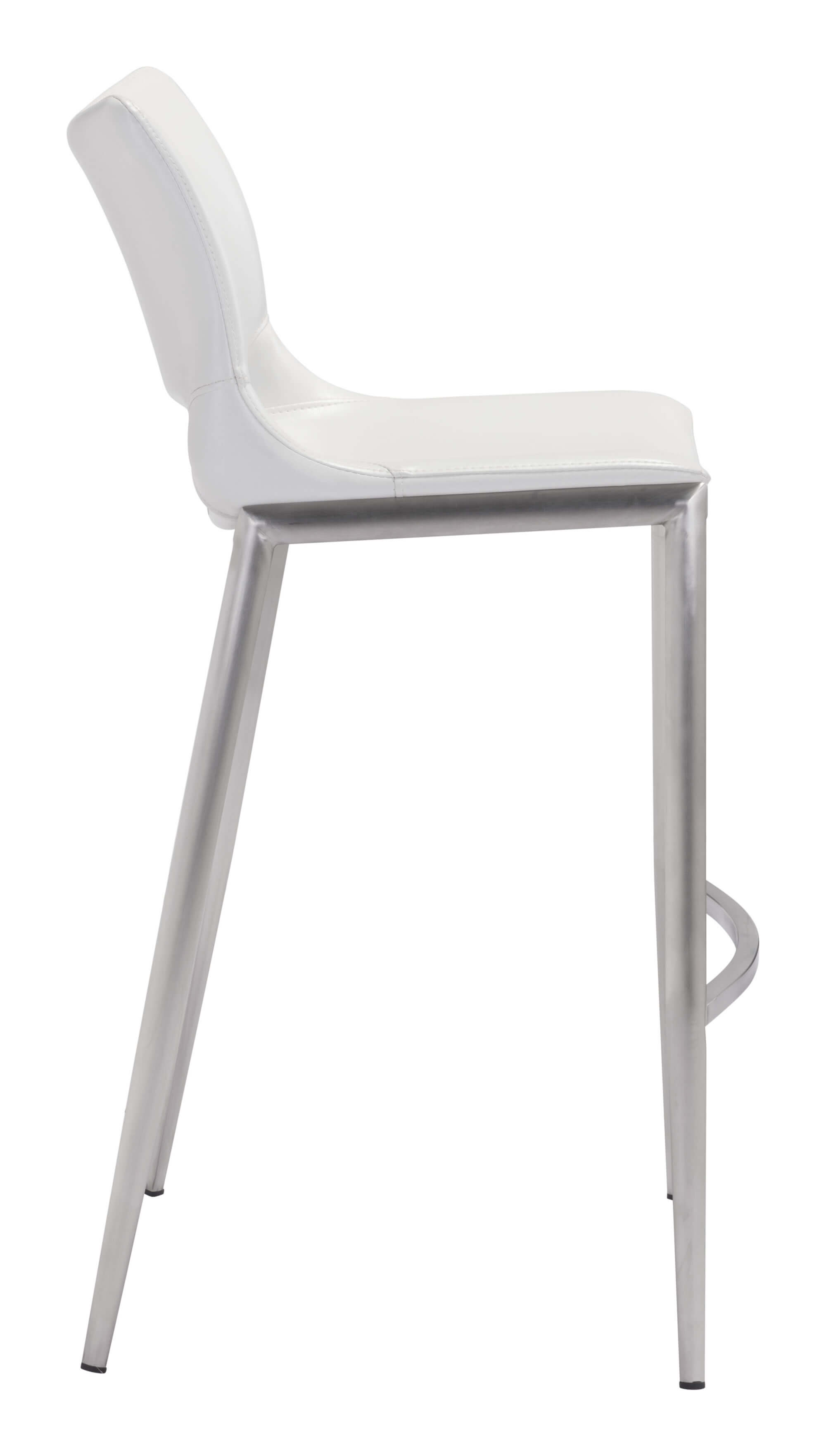 Ace Bar Chair, White & Brushed Stainless Steel by Zuo Modern