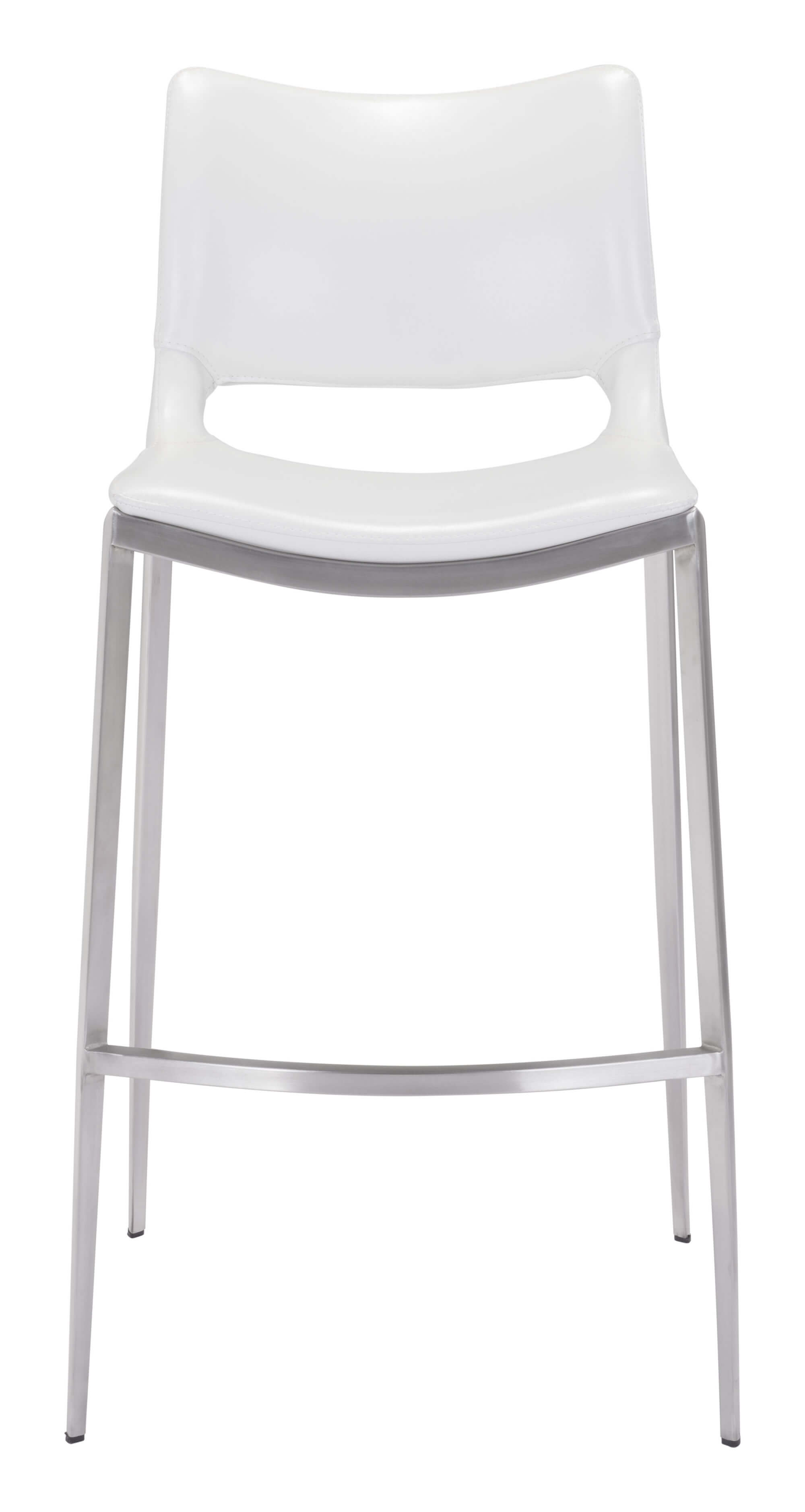 Ace Bar Chair, White & Brushed Stainless Steel by Zuo Modern