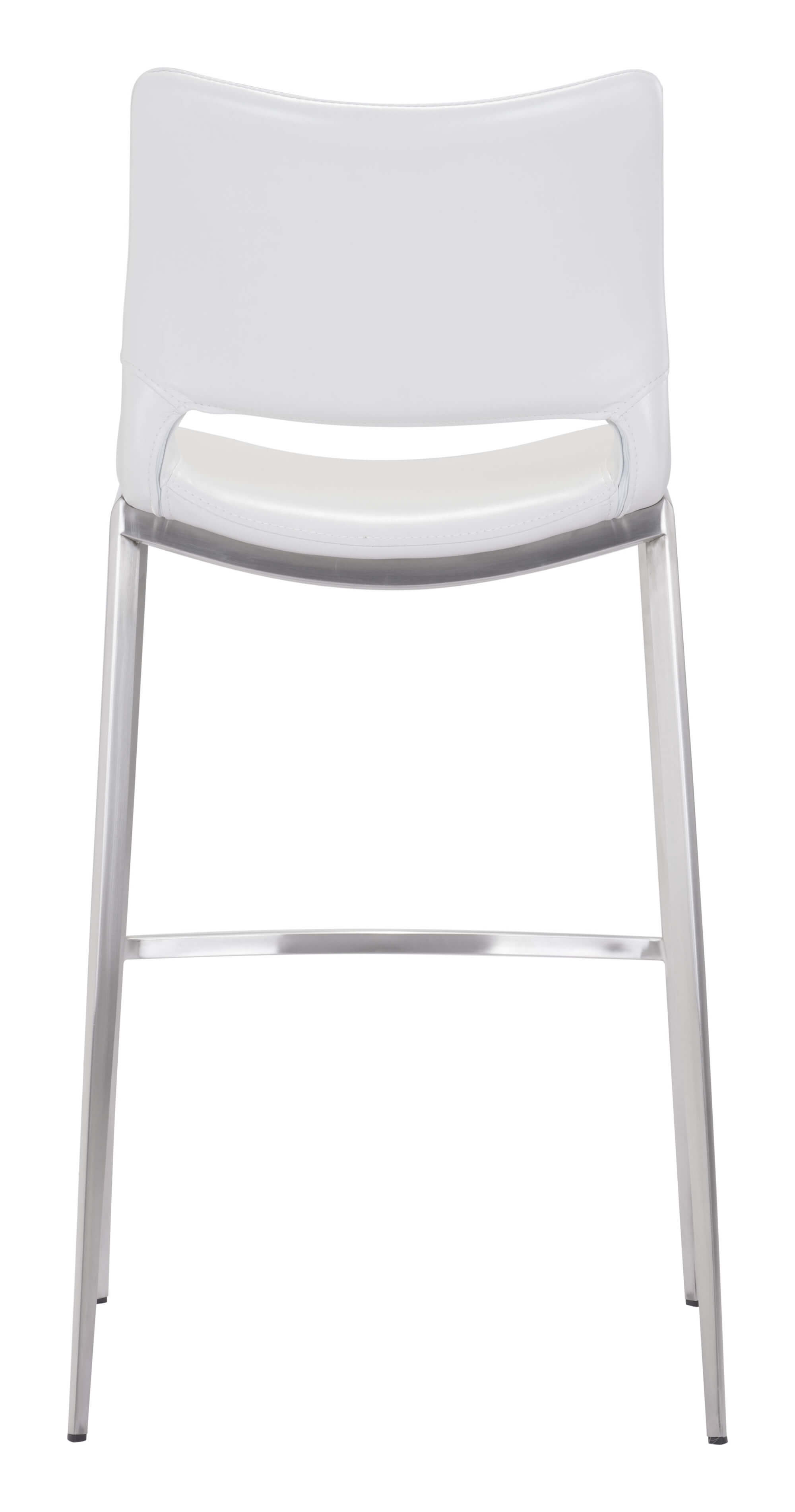 Ace Bar Chair, White & Brushed Stainless Steel by Zuo Modern