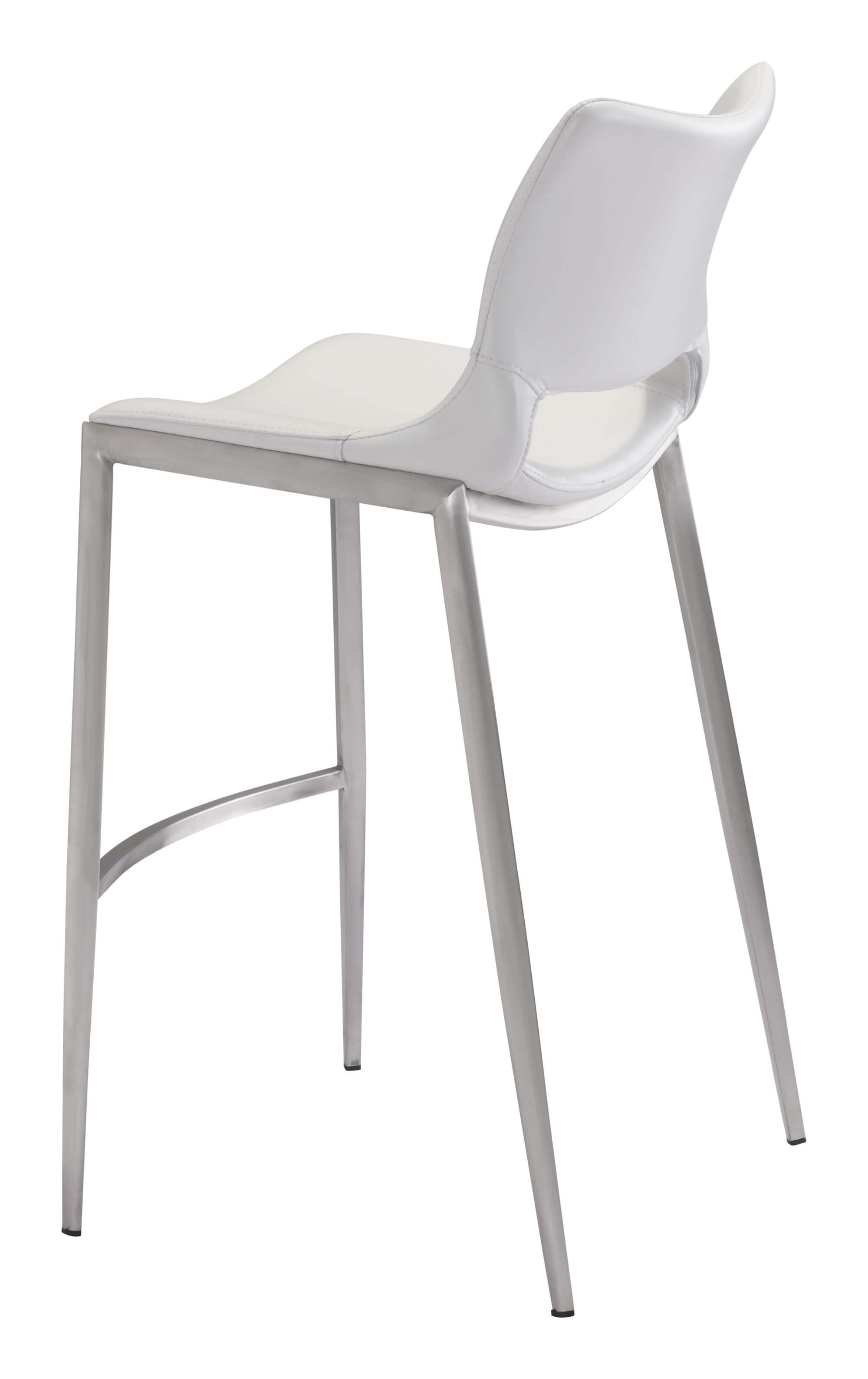 Ace Bar Chair, White & Brushed Stainless Steel by Zuo Modern