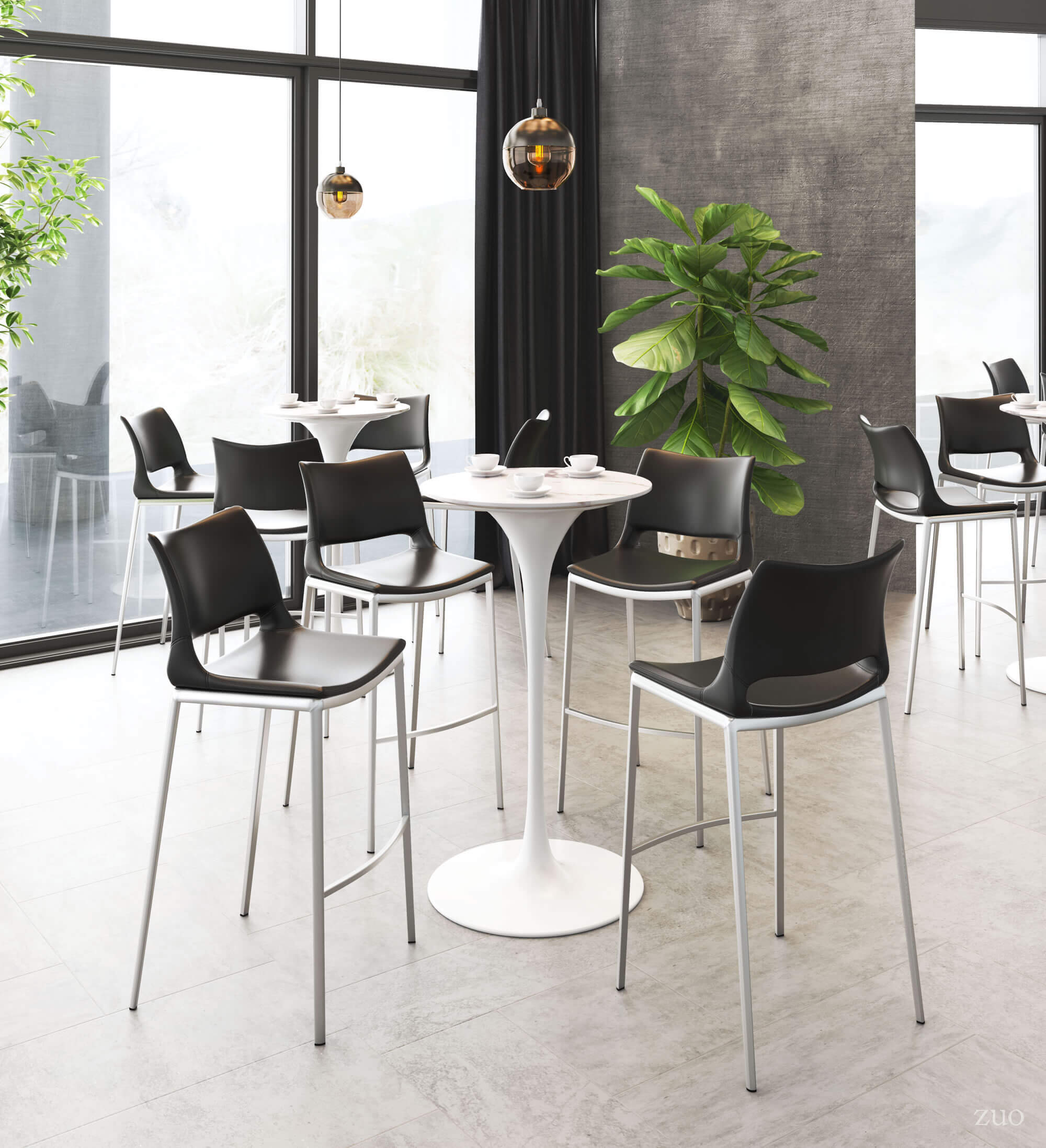 Ace Bar Chair, Black & Brushed Stainless Steel by Zuo Modern