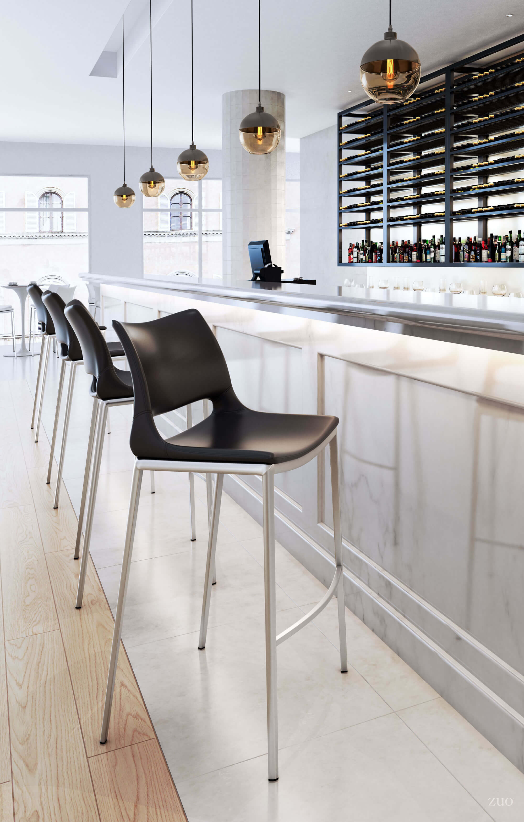 Ace Bar Chair, Black & Brushed Stainless Steel by Zuo Modern