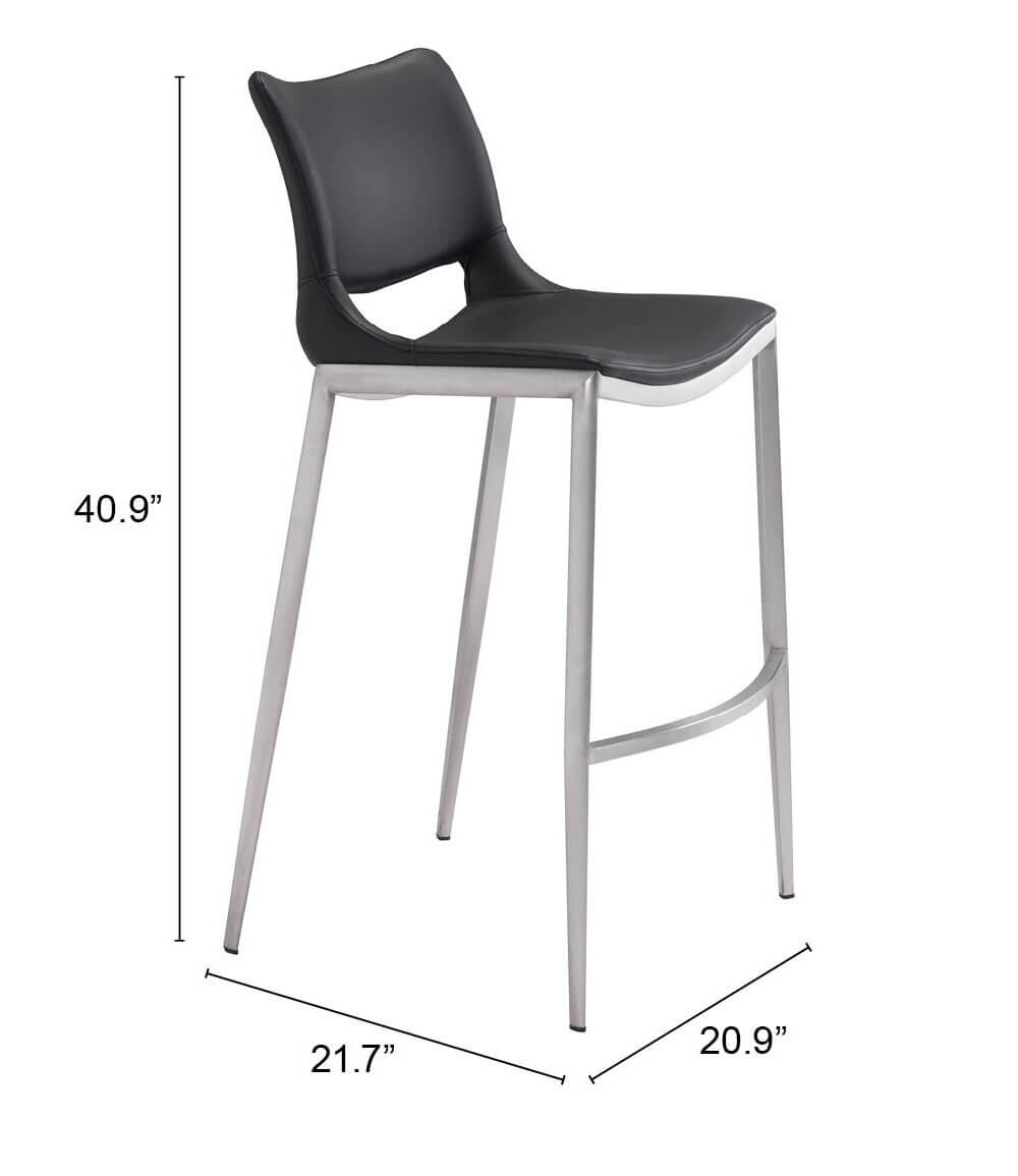 Ace Bar Chair, Black & Brushed Stainless Steel by Zuo Modern