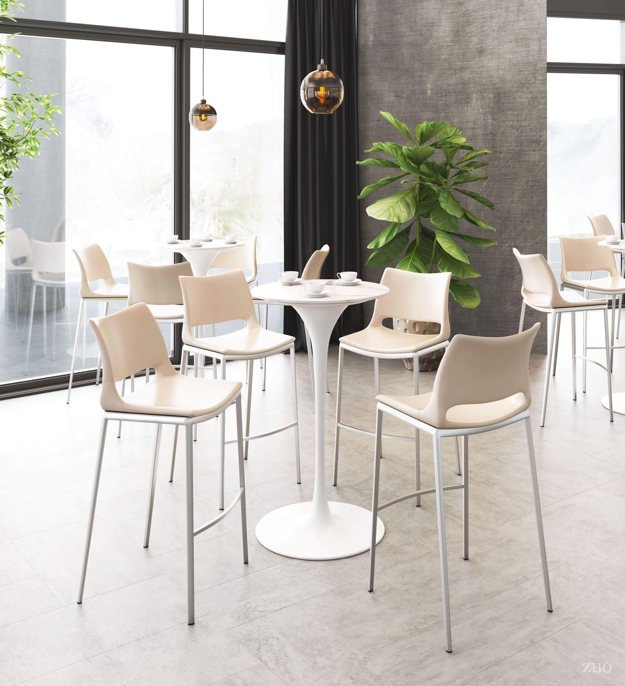 Ace Bar Chair, Light Pink & Brushed Stainless Steel by Zuo Modern