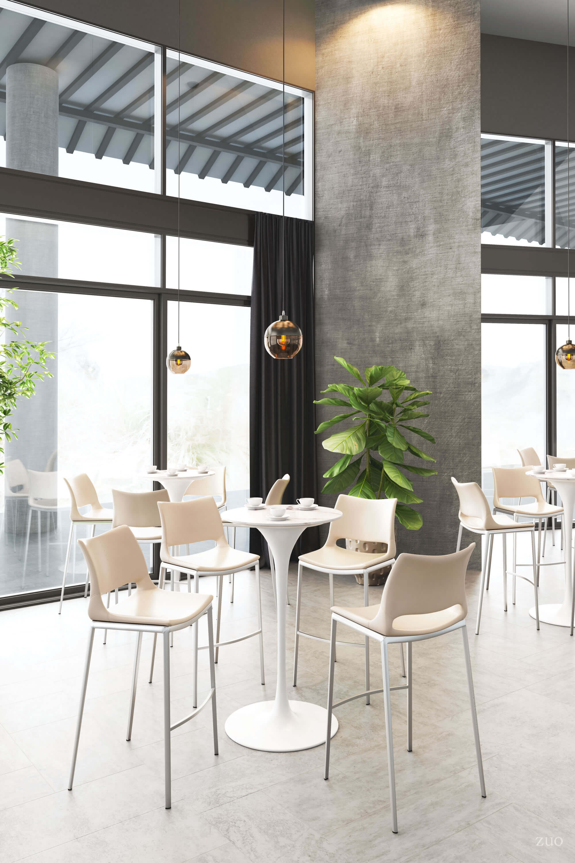 Ace Bar Chair, Light Pink & Brushed Stainless Steel by Zuo Modern