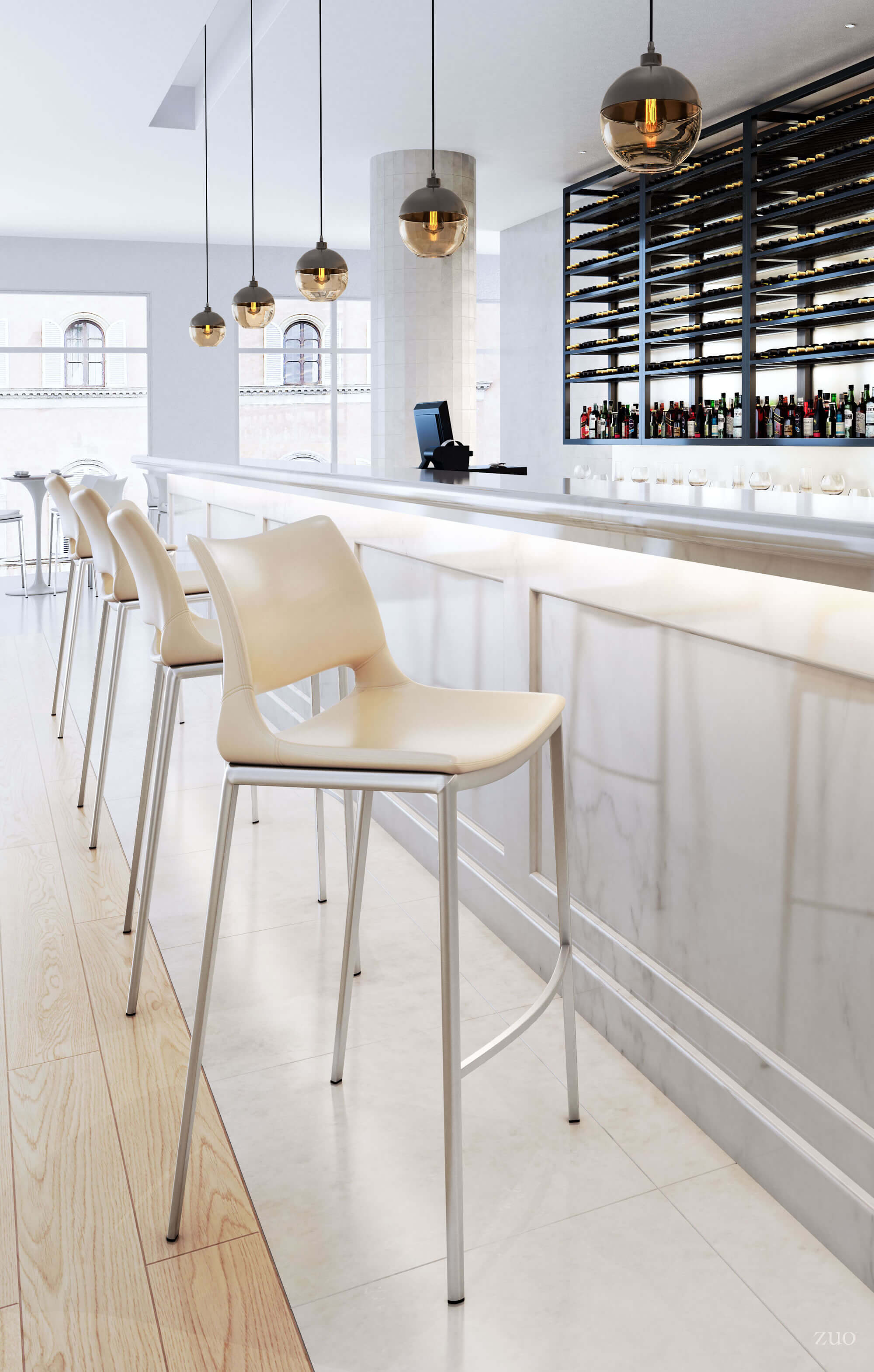 Ace Bar Chair, Light Pink & Brushed Stainless Steel by Zuo Modern