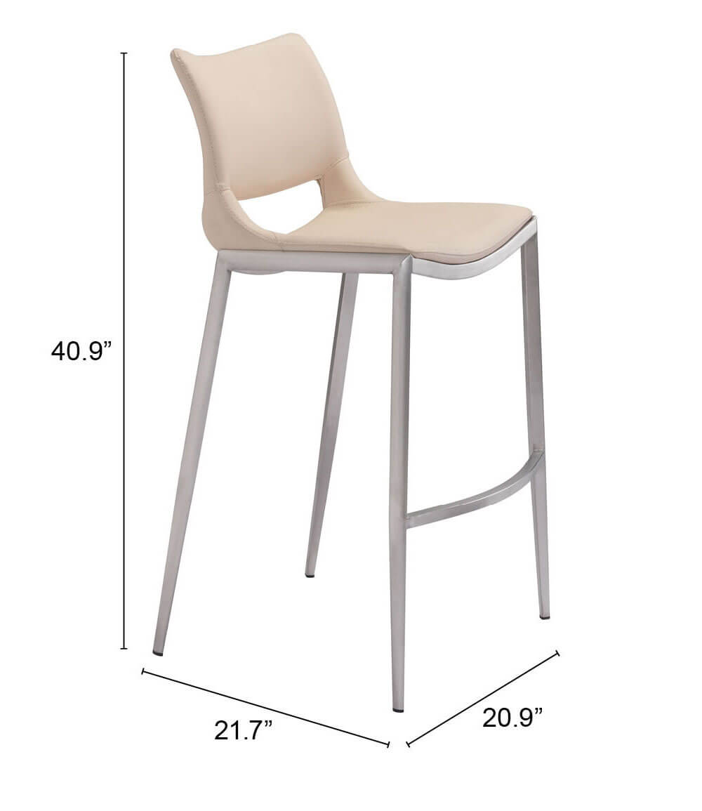 Ace Bar Chair, Light Pink & Brushed Stainless Steel by Zuo Modern