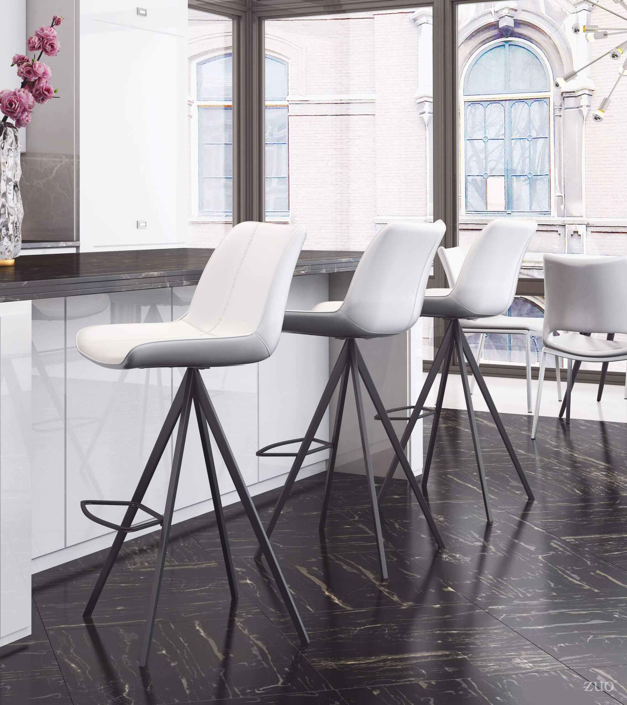 Aki Bar Chair, White & Black by Zuo Modern