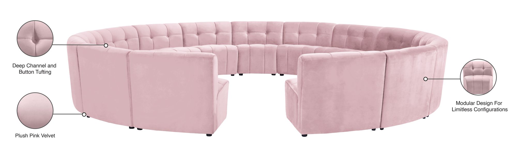 Limitless 173" 15-Piece Modular Velvet Sectional