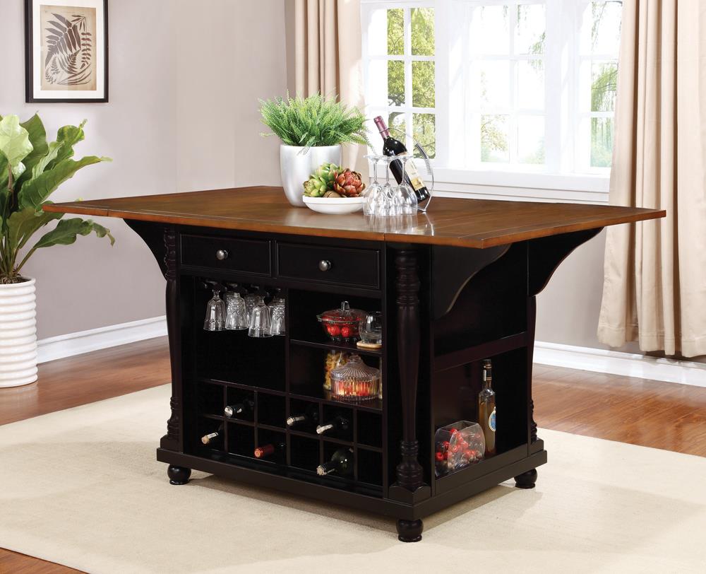 Slater 2-Drawer Wood Veneer Kitchen Island with Drop Leaves