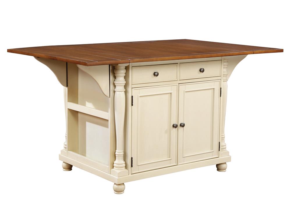 Slater 2-Drawer Wood Veneer Kitchen Island with Drop Leaves