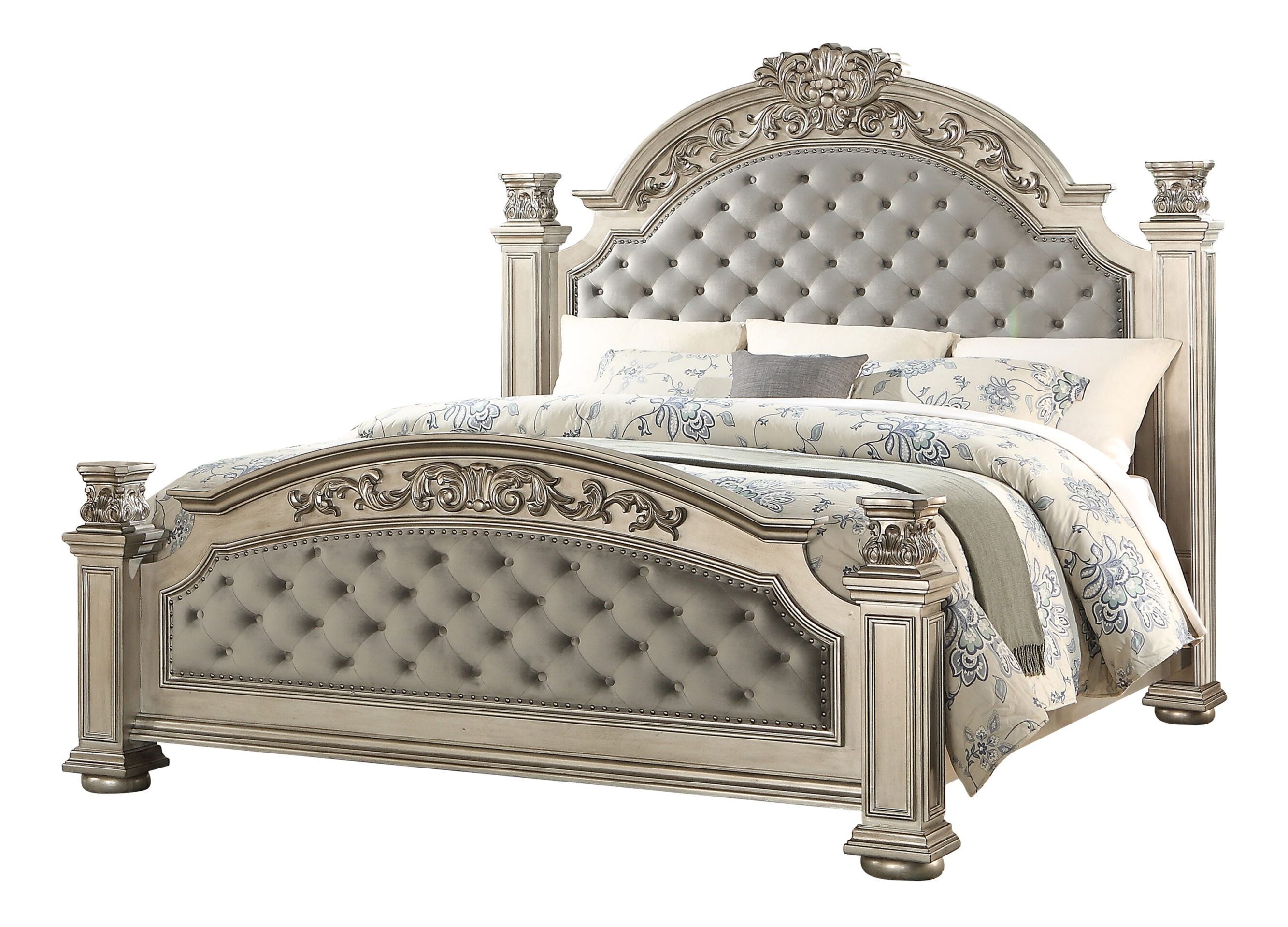 Platinum Bedroom Set with Faux Leather Upholstered Headboard & Footboard