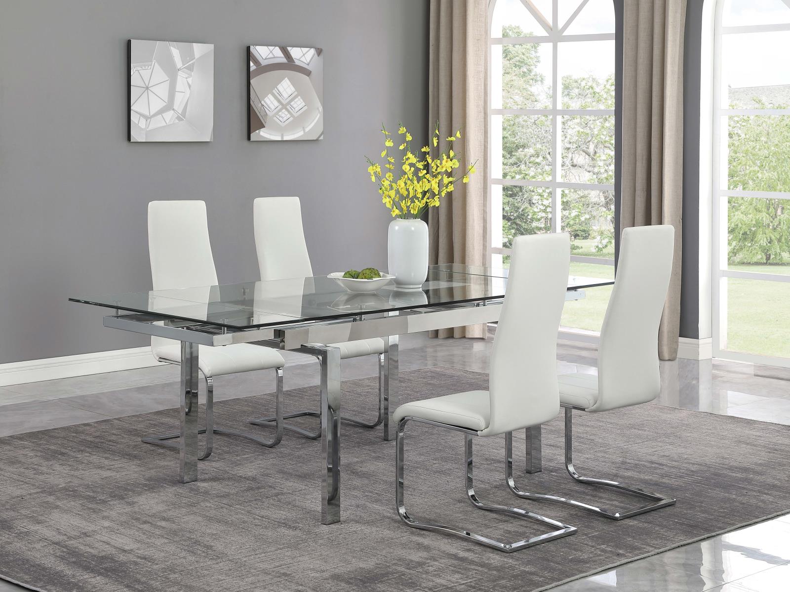 Wexford Rectangular Glass Top Dining Table with Extension Leaves