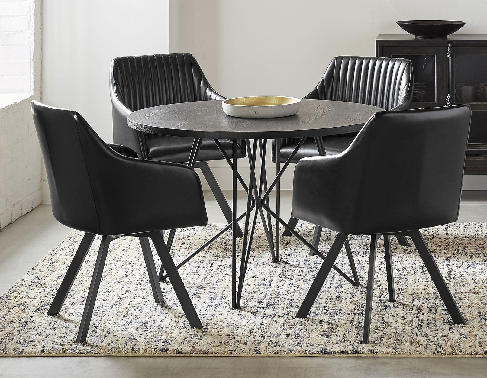Rennes 45" Wood Veneer Round Dining Table with Metal Base