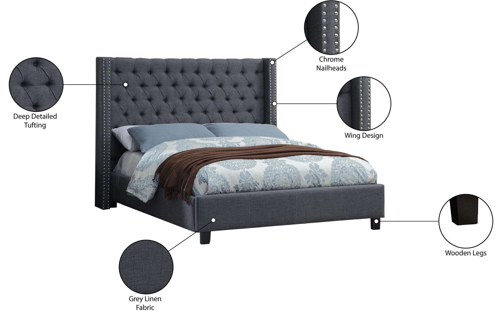 Ashton Linen Fabric King Size Bed