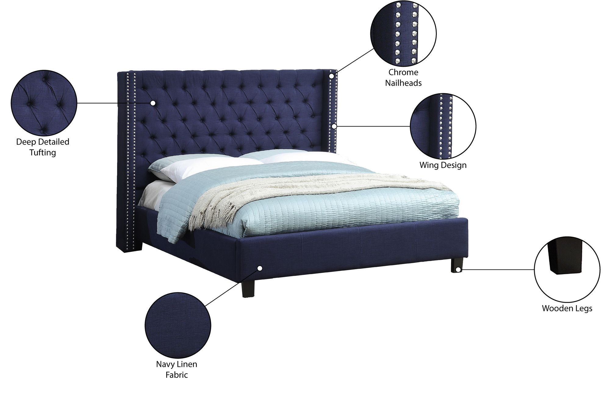 Ashton Linen Fabric Full Size Bed