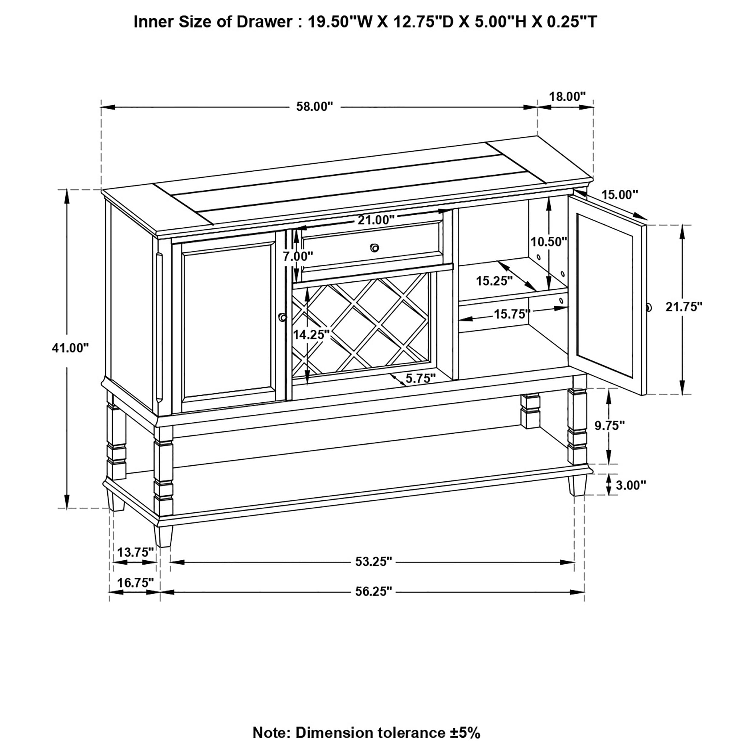 Parkins 2-Door & 1-Drawer Wood Veneer Server with Wine Bottle Rack