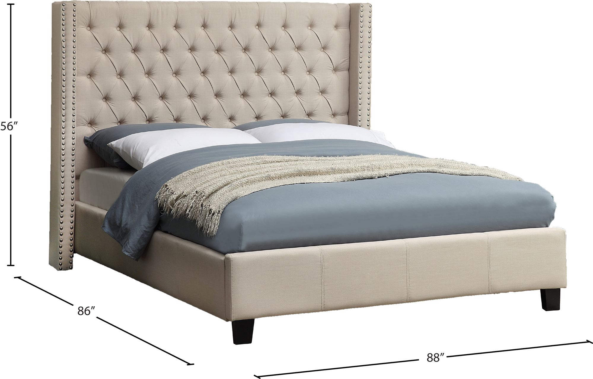 Ashton Linen Fabric King Size Bed