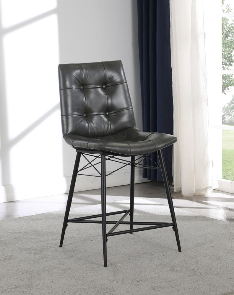 Aiken Leatherette Tufted Counter Height Stool with Metal Legs