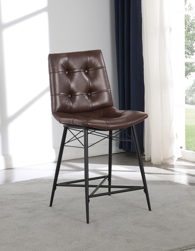 Aiken Leatherette Tufted Counter Height Stool with Metal Legs