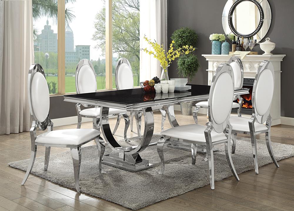 Antoine 95.5" Rectangular Glass Top Dining Table with Chrome Legs