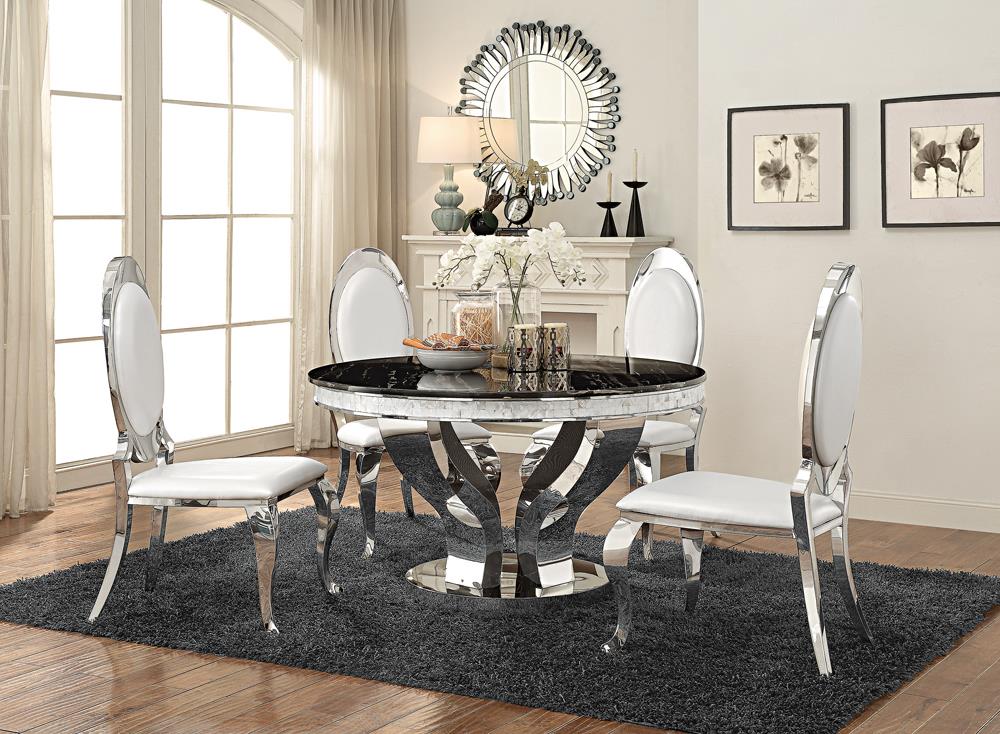 Anchorage 51.25" Round Marble Dining Table with Chrome Base