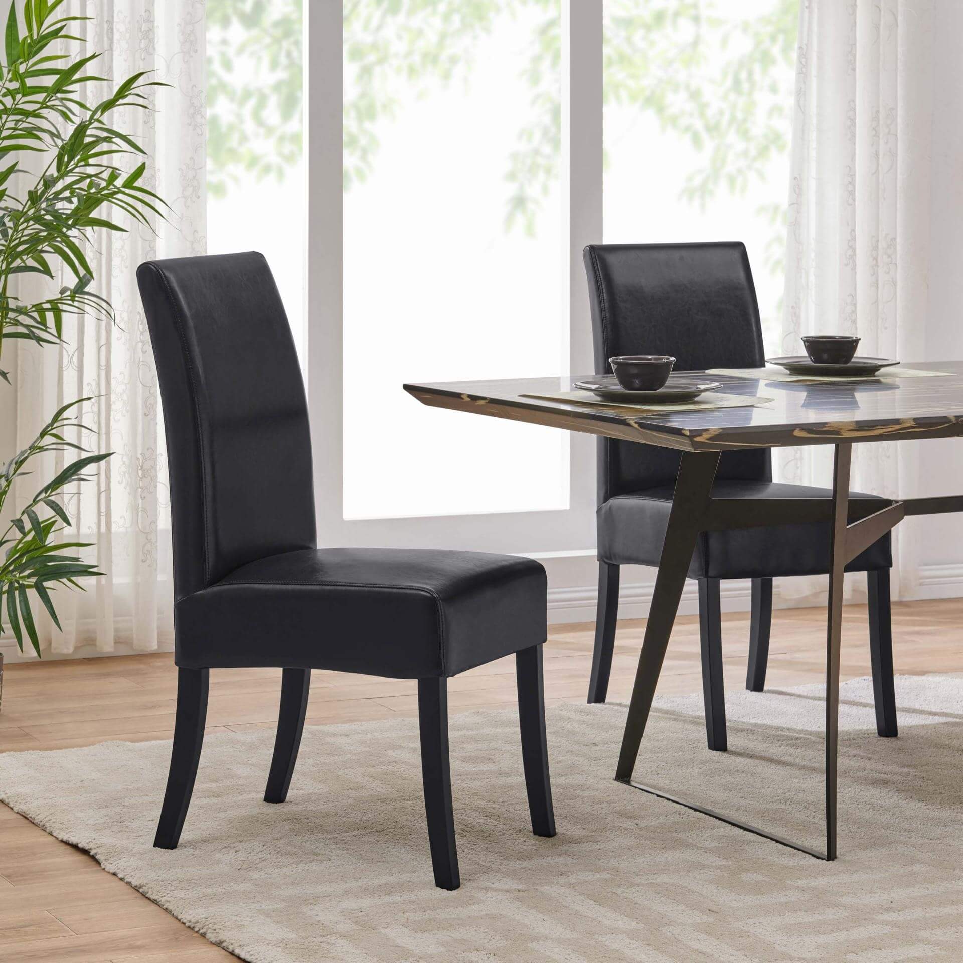 Valencia Bonded Leather Dining Chair, Black Legs