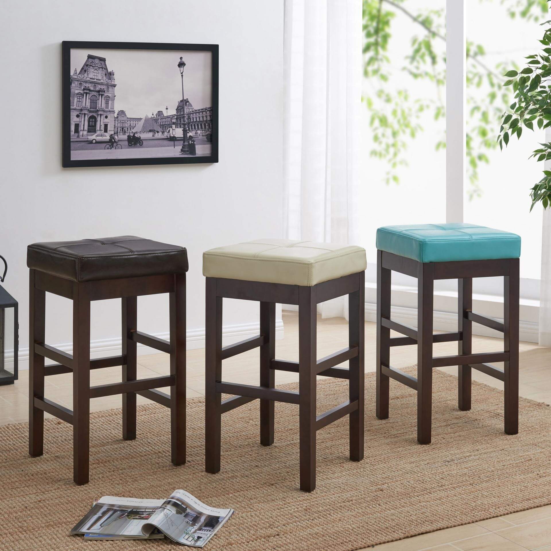 Valencia Backless Bicast Leather Counter Stool, Wenge Legs