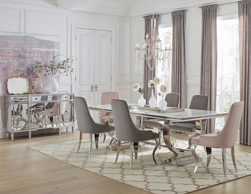 Antoine 95.5" Rectangular Glass Top Dining Table with Chrome Legs